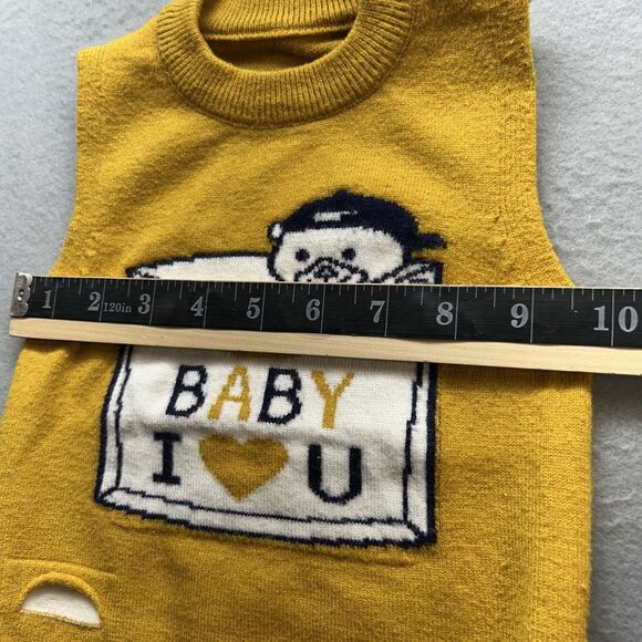 Y2K Baby I Love U Sweater Vest 9 months Mustard Yellow Knit Pullover Granola - Picture 3 of 7